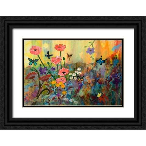 Pink Poppies in Paradise Black Ornate Wood Framed Art Print with Double Matting by Maria, Robin
