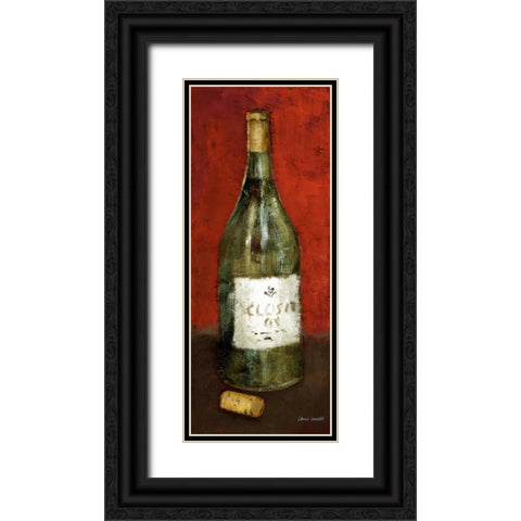 White Wine and Cork I (red background) Black Ornate Wood Framed Art Print with Double Matting by Loreth, Lanie