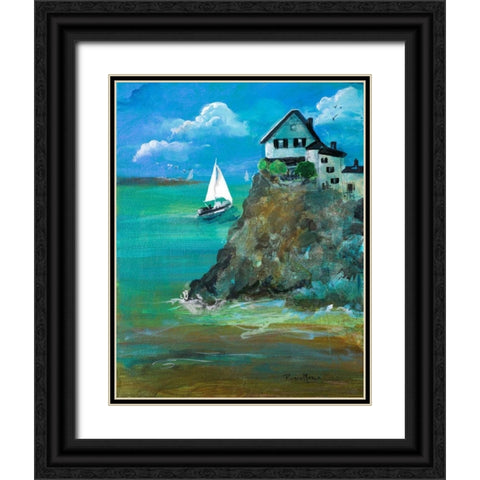Home Over Looking the Sea Black Ornate Wood Framed Art Print with Double Matting by Maria, Robin