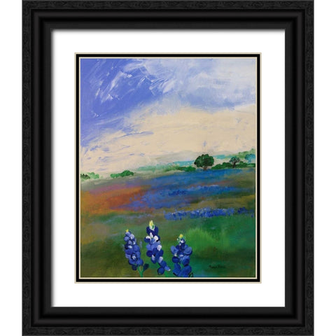 Texas Blue Bonnets Black Ornate Wood Framed Art Print with Double Matting by Maria, Robin