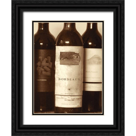 Wine Bottles I Black Ornate Wood Framed Art Print with Double Matting by Peck, Gail