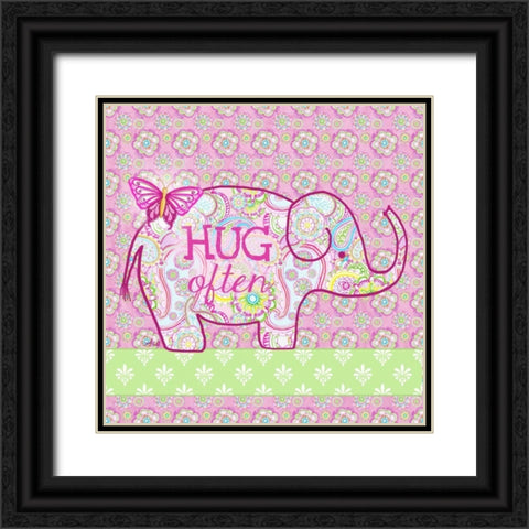 Elephant Border I Black Ornate Wood Framed Art Print with Double Matting by Metz, Andi