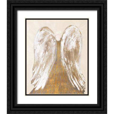 Golden Angel Wings Black Ornate Wood Framed Art Print with Double Matting by Maria, Robin