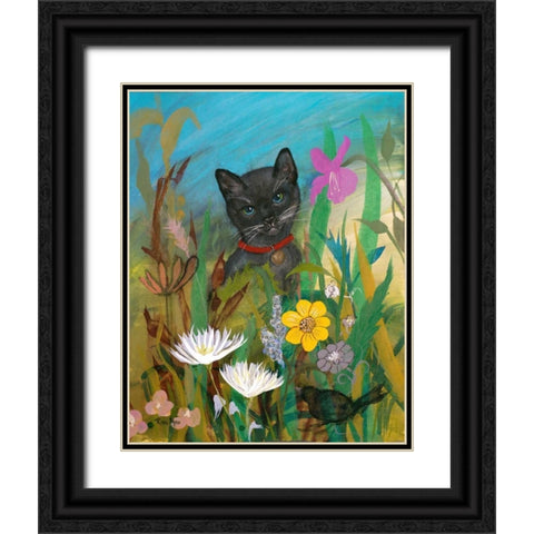 Cat in the Garden Black Ornate Wood Framed Art Print with Double Matting by Maria, Robin