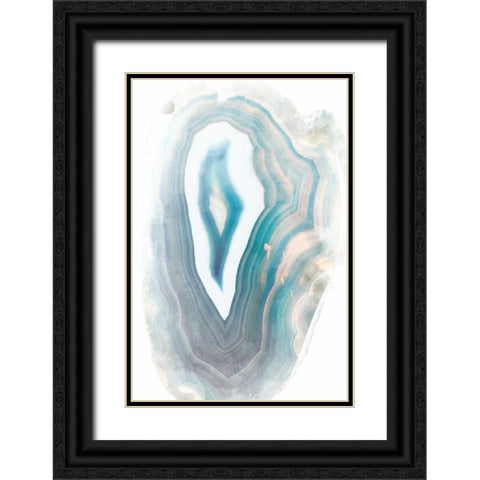Blue Watercolor Agate Rectangle Black Ornate Wood Framed Art Print with Double Matting by Bryant, Susan