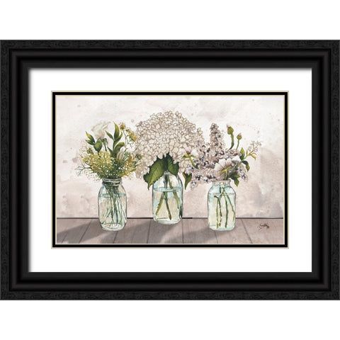 Jars Of Wildflowers Black Ornate Wood Framed Art Print with Double Matting by Medley, Elizabeth