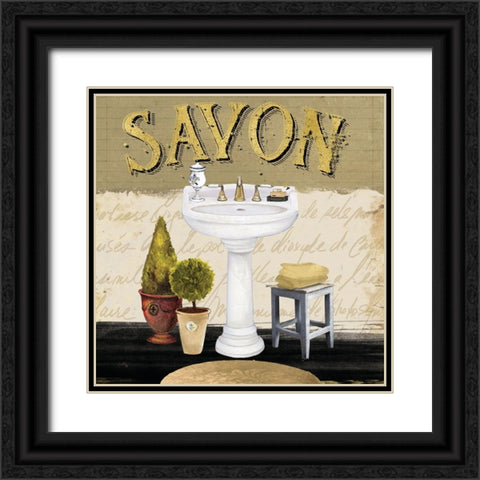 Gold and Black Bath Square II Black Ornate Wood Framed Art Print with Double Matting by Medley, Elizabeth