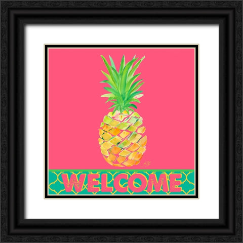 Punchy Pineapple Welcome Black Ornate Wood Framed Art Print with Double Matting by DeRice, Julie