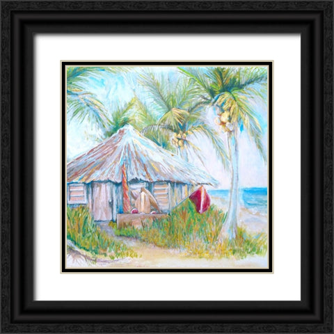 Beach Hut Black Ornate Wood Framed Art Print with Double Matting by Diannart