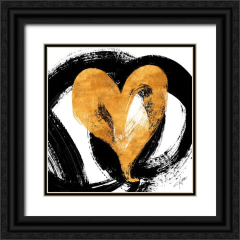 Black And Gold Heart Strokes I Black Ornate Wood Framed Art Print with Double Matting by Ritter, Gina