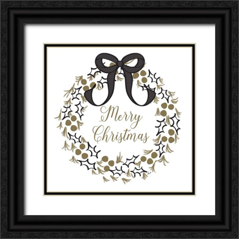 Merry Christmas Wreath Black Ornate Wood Framed Art Print with Double Matting by Metz, Andi
