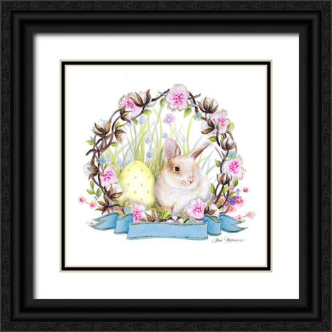 Wreath Bunny I Black Ornate Wood Framed Art Print with Double Matting by Gaynor, Janice