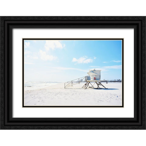 Lifeguard Station Black Ornate Wood Framed Art Print with Double Matting by SD Graphics Studio
