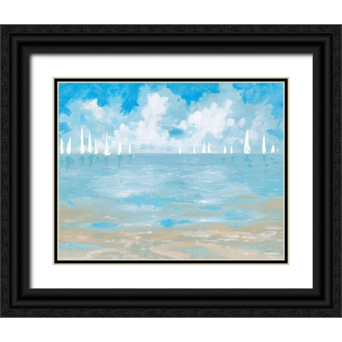 Boats On The Horizon Black Ornate Wood Framed Art Print with Double Matting by Meneely, Dan