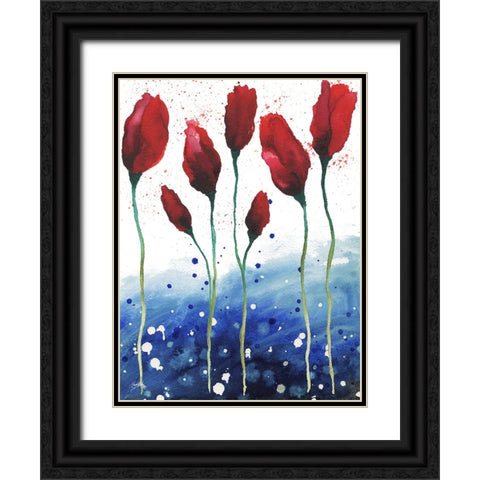 Patriotic Floral I Black Ornate Wood Framed Art Print with Double Matting by Medley, Elizabeth