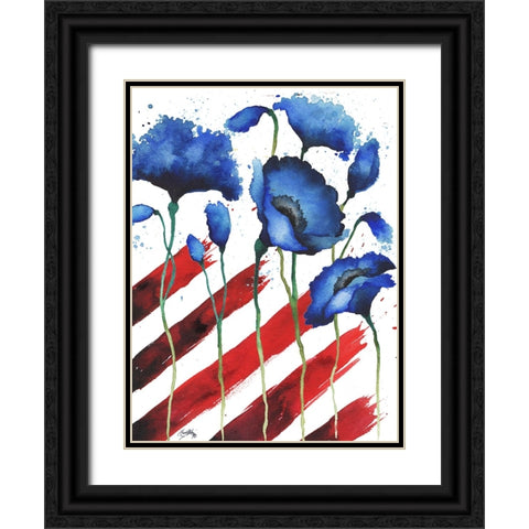Patriotic Floral II Black Ornate Wood Framed Art Print with Double Matting by Medley, Elizabeth