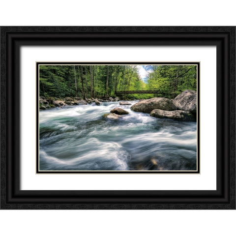 Rocky River Stream Black Ornate Wood Framed Art Print with Double Matting by Amos, Andy
