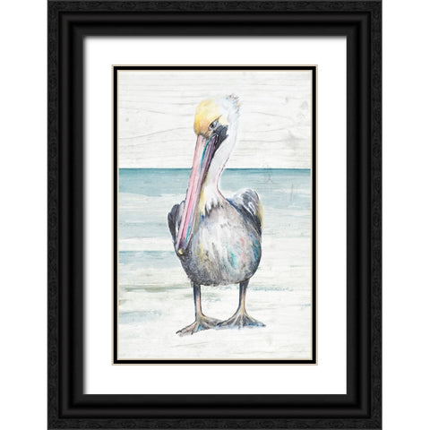 Pelican On The Shore I Black Ornate Wood Framed Art Print with Double Matting by Pinto, Patricia