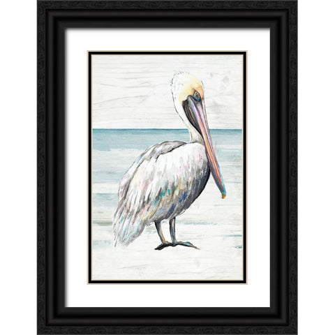 Pelican On The Shore II Black Ornate Wood Framed Art Print with Double Matting by Pinto, Patricia