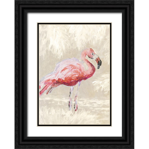 Flamingo On Taupe Black Ornate Wood Framed Art Print with Double Matting by Slivka, Jane