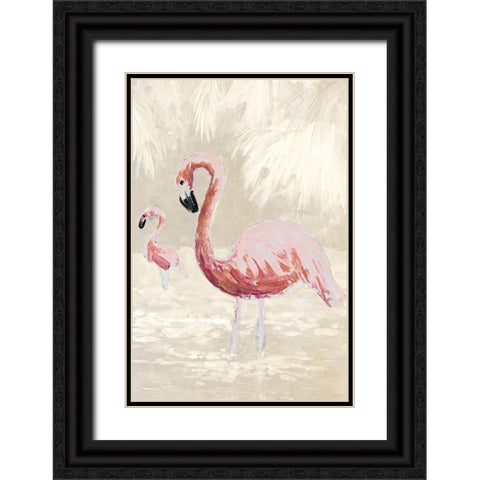 Flamingos on Taupe Black Ornate Wood Framed Art Print with Double Matting by Slivka, Jane