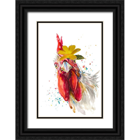 Cute Rooster Black Ornate Wood Framed Art Print with Double Matting by Pinto, Patricia