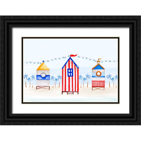 Lifeguard Houses on the Beach Black Ornate Wood Framed Art Print with Double Matting by Del Sol, Ani