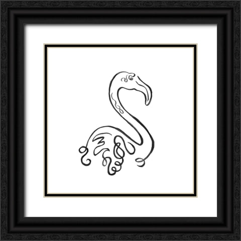 Flamingo Contour Black Ornate Wood Framed Art Print with Double Matting by Medley, Elizabeth