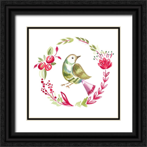 Little Bird Floral I Black Ornate Wood Framed Art Print with Double Matting by Del Sol, Ani