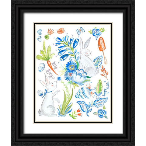 Happy Easter Bunnies Black Ornate Wood Framed Art Print with Double Matting by Del Sol, Ani