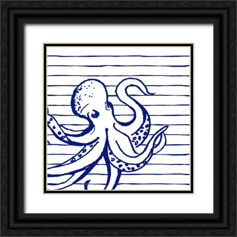 Blue Nautical on Stripes I Black Ornate Wood Framed Art Print with Double Matting by Pinto, Patricia