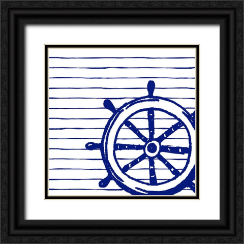 Blue Nautical on Stripes IV Black Ornate Wood Framed Art Print with Double Matting by Pinto, Patricia