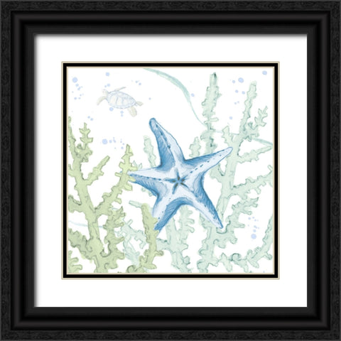 Blue Starfish In Coral Black Ornate Wood Framed Art Print with Double Matting by Loreth, Lanie