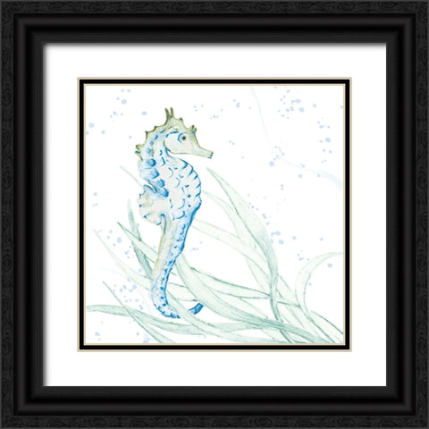 Blue Seahorse In Seagrass Black Ornate Wood Framed Art Print with Double Matting by Loreth, Lanie