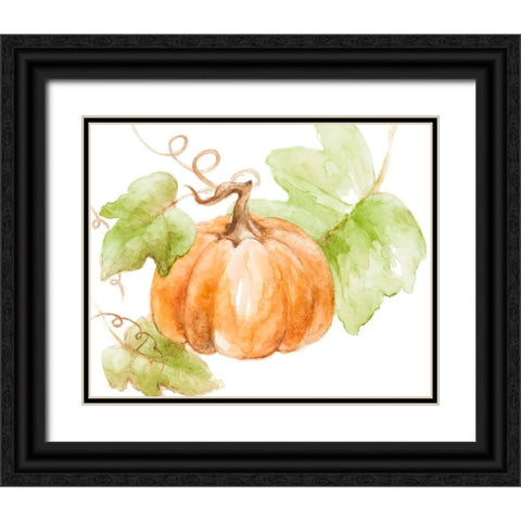 Fall Pumpkin with Big Leaves Black Ornate Wood Framed Art Print with Double Matting by Loreth, Lanie