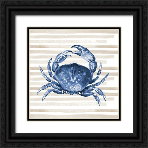 Blue Crab On Stripes Black Ornate Wood Framed Art Print with Double Matting by Pinto, Patricia