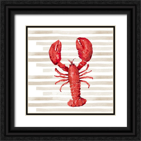 Red Lobster On Stripes Black Ornate Wood Framed Art Print with Double Matting by Pinto, Patricia