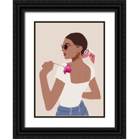 Bandana Girl Black Ornate Wood Framed Art Print with Double Matting by Amaya