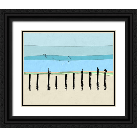 Pelican Horizon Black Ornate Wood Framed Art Print with Double Matting by Tom, Ella