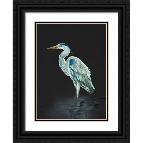 Garza Azul On Black Black Ornate Wood Framed Art Print with Double Matting by Sheppard, Lucca