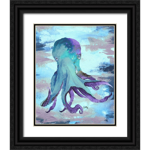 Octopus Blue Black Ornate Wood Framed Art Print with Double Matting by Medley, Elizabeth