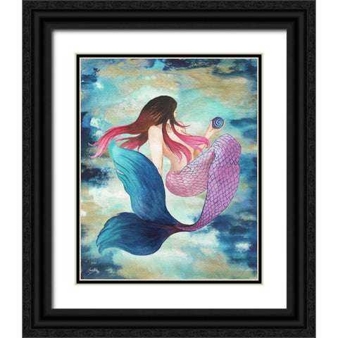 Mermaid Blue Black Ornate Wood Framed Art Print with Double Matting by Medley, Elizabeth