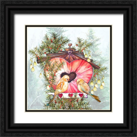 Lovebirds Black Ornate Wood Framed Art Print with Double Matting by Diannart