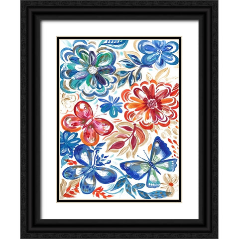 Butterfly Garden Black Ornate Wood Framed Art Print with Double Matting by Del Sol, Ani