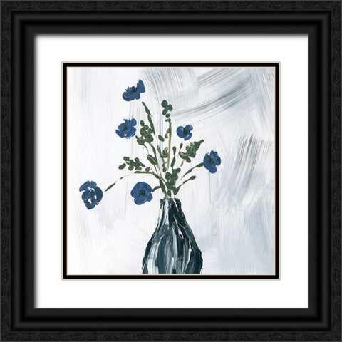 Dusty Blue Floral Spray Black Ornate Wood Framed Art Print with Double Matting by Price, Lucille