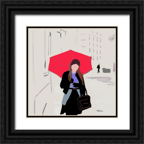 Rainy Stroll Black Ornate Wood Framed Art Print with Double Matting by Maria, Robin