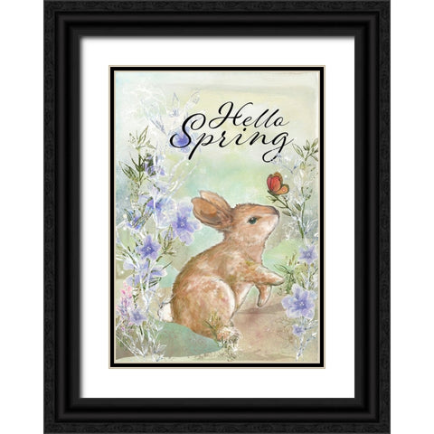 Hello Spring Sweet Bunny Black Ornate Wood Framed Art Print with Double Matting by Diannart