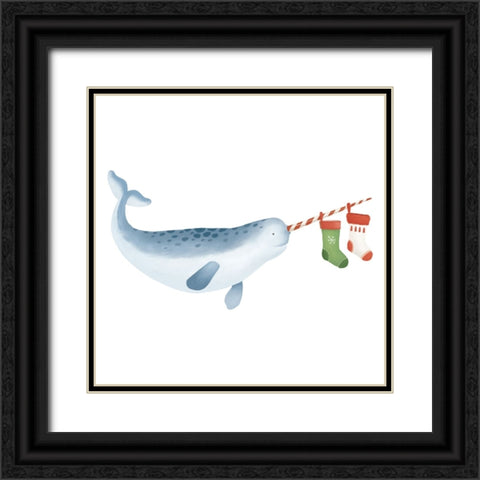 Christmas Whale Narwhal Black Ornate Wood Framed Art Print with Double Matting by Sheppard, Lucca