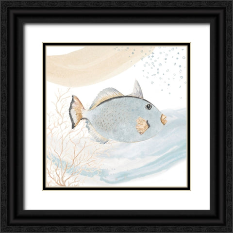 Ocean Oasis Waves Blue Fish Black Ornate Wood Framed Art Print with Double Matting by Pinto, Patricia