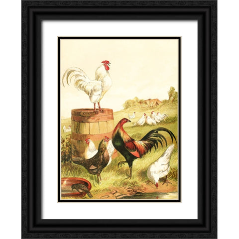Happy Chickens Black Ornate Wood Framed Art Print with Double Matting by Piddix